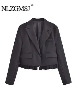 TRAF 2024 Осенняя мода, Новые женские короткие блейзеры, Офисная женская куртка с длинным рукавом, повседневное пальто, Верхняя одежда, блейзер