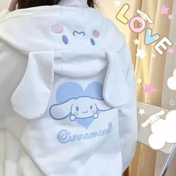 Пальто Kawaii Kuromi Аниме Sanrio Cinnamoroll My Melody С вышивкой для милой девушки и бархатной толстовкой с рисунком Милой мультяшной куртки на завязках