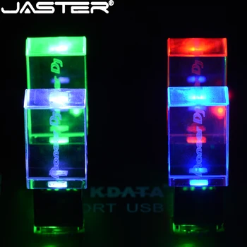 JASTER Новый USB Флэш-накопитель 2.0 64 ГБ 32 ГБ Флеш-накопитель 16 ГБ Кристалл с Цветной Светодиодной Подсветкой Флешка 8 ГБ 4 ГБ Пользовательский ЛОГОТИП Memory Stick