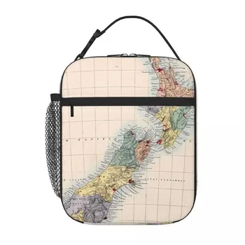 Винтажная карта Новой Зеландии Сумка для ланча, сумка для ланча, детская сумка для ланча, детская сумка для ланча