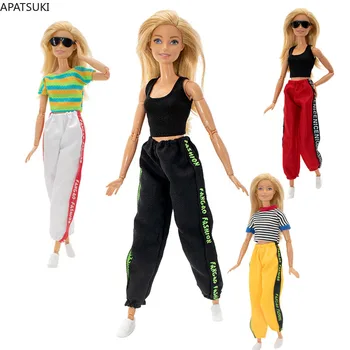 Красочный модный комплект кукольной одежды для Барби, спортивная одежда, аксессуары для кукол 1/6, футболка, жилет, брюки, Штаны, детские игрушки
