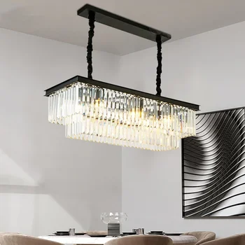 Современная хрустальная светодиодная люстра, прямоугольная Золотисто-черная двухслойная подвесная лампа для домашнего декора, потолочный подвесной светильник