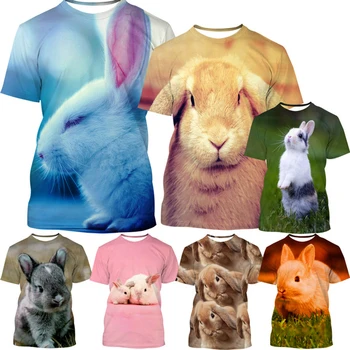 Последняя модная летняя футболка с короткими рукавами в виде животного кролика, мужская и женская футболка с принтом в виде кролика с короткими рукавами