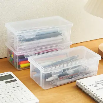 Настольный ящик для хранения большой емкости, пенал, Прозрачная ручка для разметки, футляр для канцелярских принадлежностей, Канцелярские принадлежности для офиса