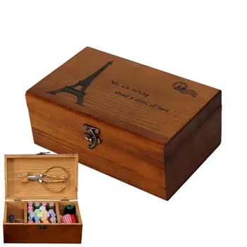 Деревянная коробка для швейных принадлежностей, деревянная коробка для хранения ниток, вместительный и прочный деревянный футляр для шитья для рукоделия, сделай САМ