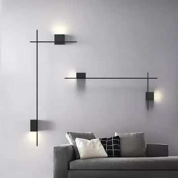 Миланский дизайнерский минималистичный настенный светильник в полоску, комбинированный настенный бра, светодиодные светильники для гостиной, диван на заднем плане, Настенный светильник для лестницы