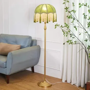 Французский пасторальный ретро диван для гостиной, торшер, Средняя старинная вертикальная лампа для кабинета с кисточками