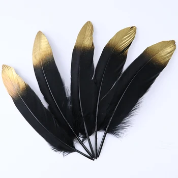 20шт Золотые гусиные перья, черные натуральные утиные перья, аксессуары для рукоделия, украшения для свадебной вечеринки своими руками