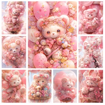 Розовый плюшевый мишка 5D Diy Алмазная живопись Мультфильм Полный квадрат Круглый Горный хрусталь Мозаика Наборы для вышивания крестиком Home Decor