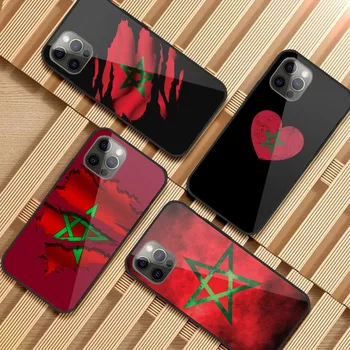 Чехол Для Телефона С Флагом Марокко Для iPhone 14 13 12 11 XS X 8 7 6 Plus Mini Pro Max SE 2022 Черный PC TPU Стеклянная Крышка Телефона
