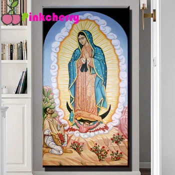 Большая настенная живопись Пресвятая Дева Мария Христианская традиция Алмазная живопись Мексика Портрет цветка Гваделупы Домашний декор k938