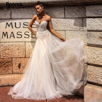 Свадебные платья Booma с кружевом и бисером цвета шампанского 2020, свадебные платья с иллюзией возлюбленной, свадебное платье из мягкого тюля, винтажный придворный шлейф