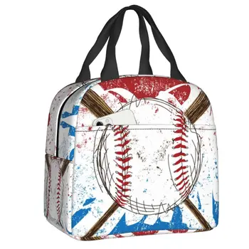 Изготовленная на заказ сумка для ланча с абстрактным бейсбольным флагом, Женский термоохладитель, изолированный Ланч-бокс для студенческой школьной работы, сумки для пикника с едой