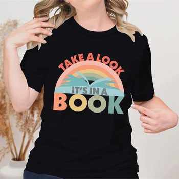 Взгляните, Это в Книге, Футболка с графическим принтом, Женская футболка для чтения Rainbow, Винтажная футболка, Женская футболка для книголюбов