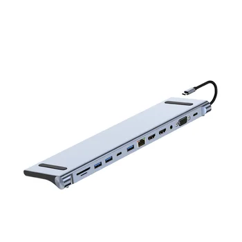 USB C Концентратор 12 в 1 USB C Адаптер с 4K HDMI-Совместимым VGA USB-C Thunderbolt 3 Gigabit Ethernet Аудио SD / TF для MacBook