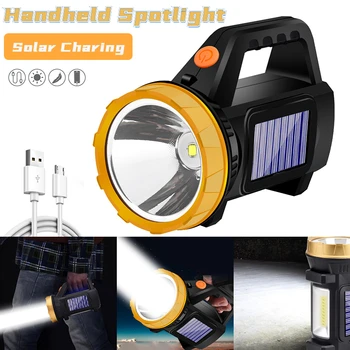 Портативный Солнечный светодиодный фонарик с боковой подсветкой USB Перезаряжаемый Прожектор Водонепроницаемый Фонарь для кемпинга на открытом воздухе Свет для ручной работы