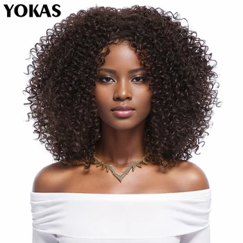 Короткие синтетические афро-кудрявые парики для женщин 14-дюймовый парик из высокотемпературного волокна бесклеевые светло-коричневые парики для африканских дам