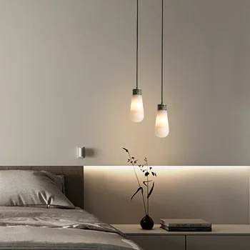 Новый подвесной светильник из мрамора в китайском стиле, Нефритовый камень, простой ресторан, бар, Прикроватная тумбочка для спальни, креативное медное подвесное освещение