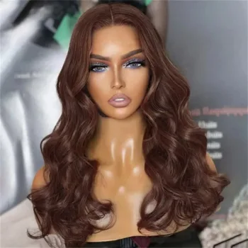 Объемные волнистые шоколадно-коричневые парики на кружеве 180% плотности, цветной синтетический темно-коричневый парик на кружеве для чернокожих женщин, бесклеевой парик