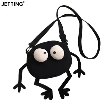Новая модная холщовая сумка для девочек с большими глазами, милая черная сумка-мессенджер с брикетами, детский женский кошелек для монет, мини-сумочка через плечо